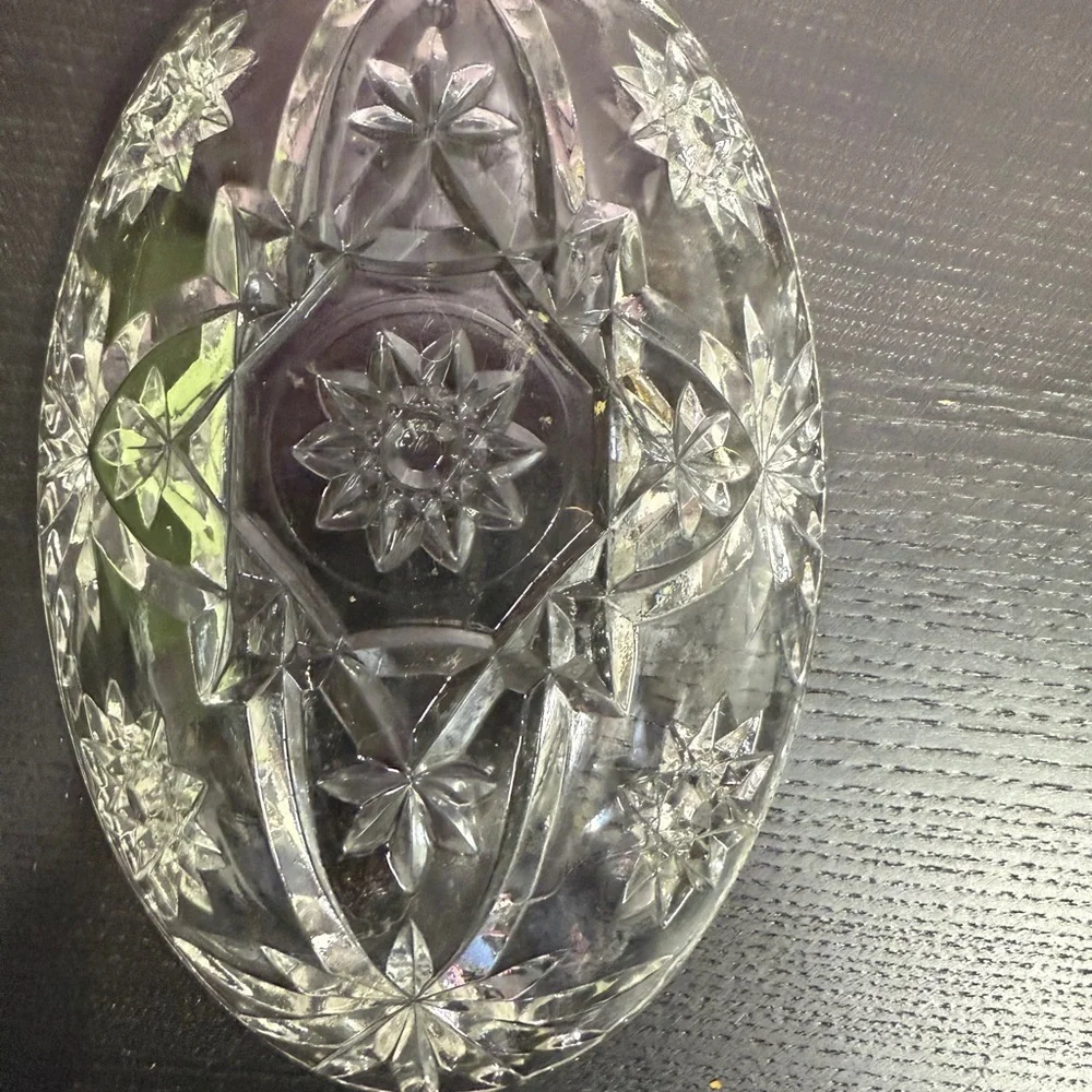 Vintage Anchor Hocking Elegant Clear Glass Star of David Oval appetizer dish